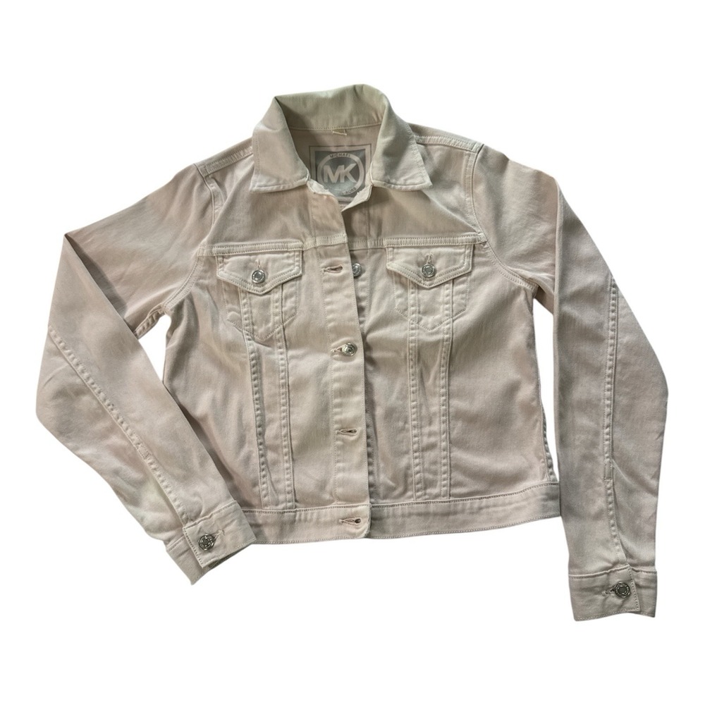 Michael Kors MK Jean Denim Jacket Size Small Women's Light Beige Bottom Up Cream